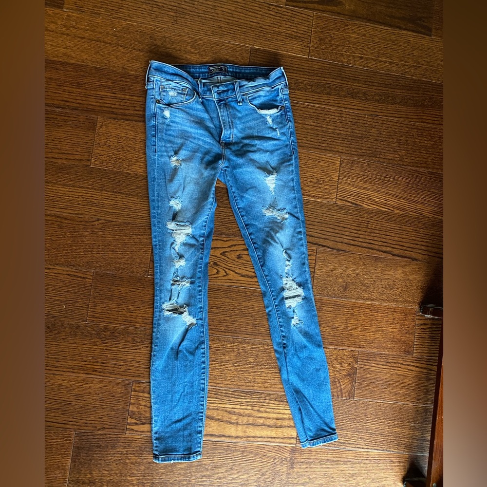 Abercrombie mid rise super skinny distressed jeans